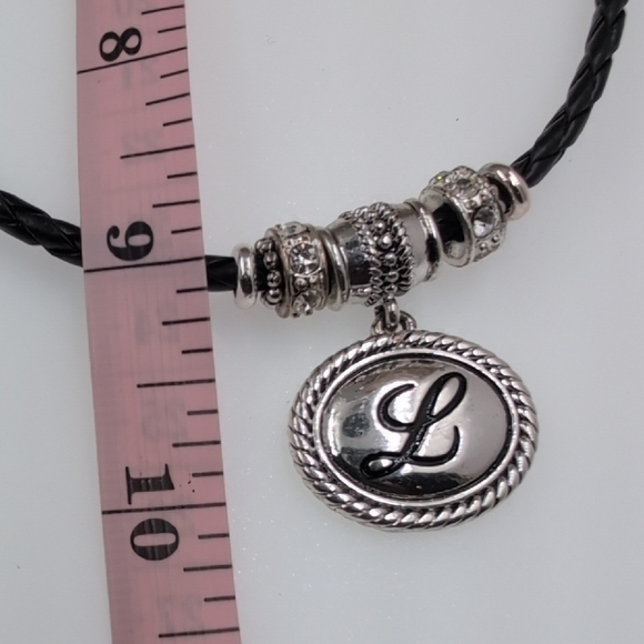 Napier Black and Silver Choker Necklace with Initial L Pendant - Picture 4 of 6